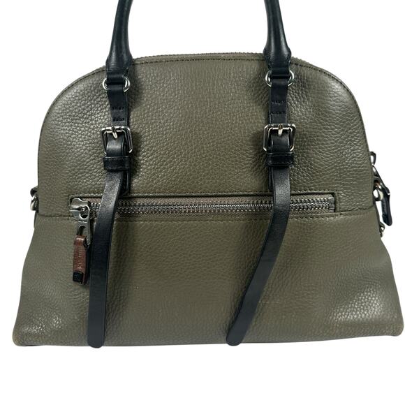 RUDSAK Genuine Leather Pebbled Moss Green Black Top Handle Satchel Shoulder Bag - Picture 3 of 16